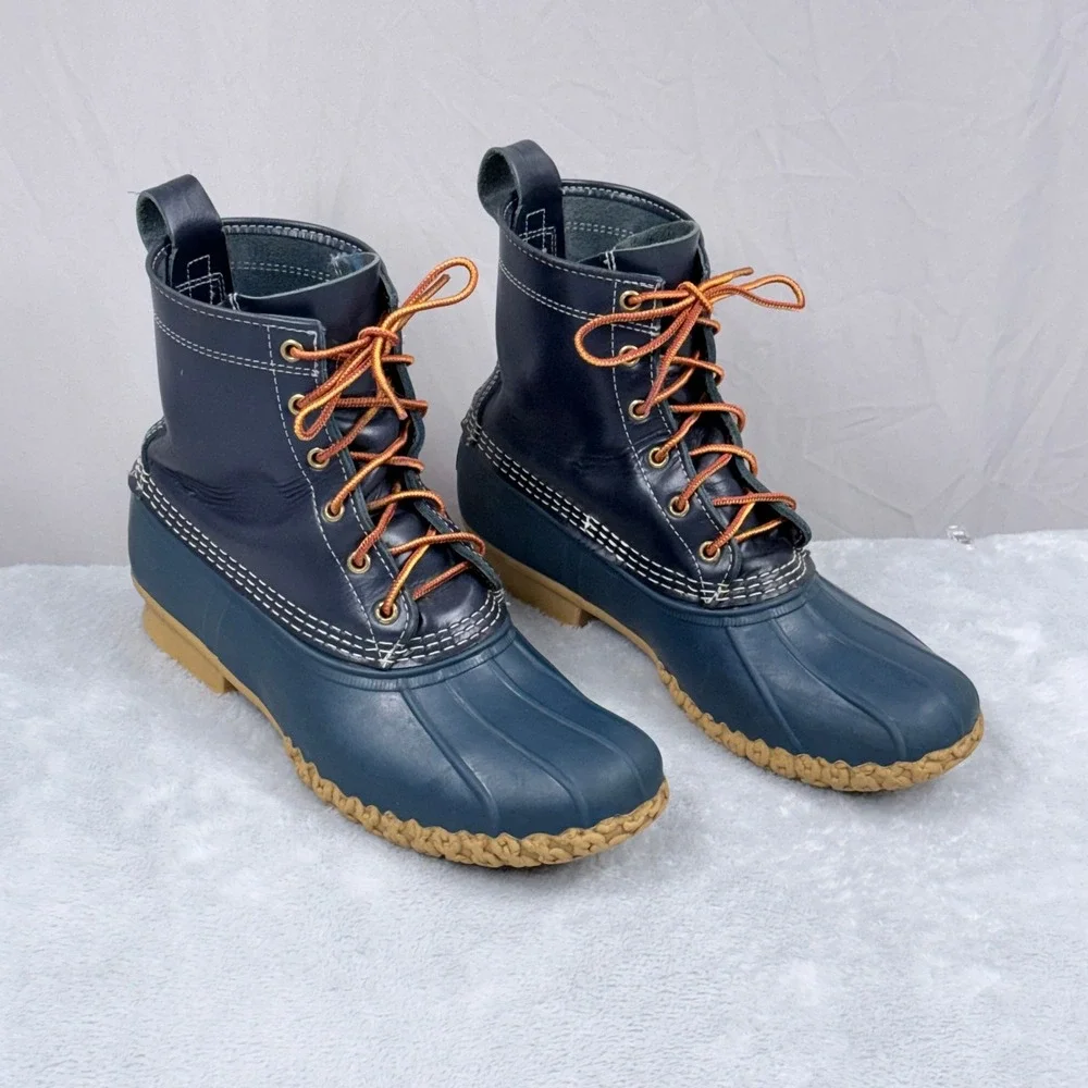 LL Bean Duck Boots Womens 11 Blue Vintage Leather Waterproof Rain Boots Made USA